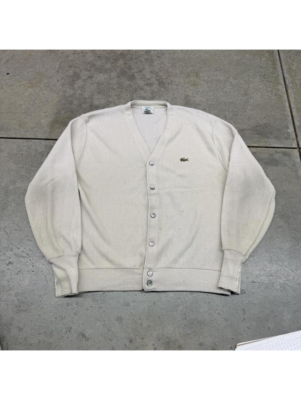 vintage izod lacoste made in usa button down cardigan sweater large HAS STAIN